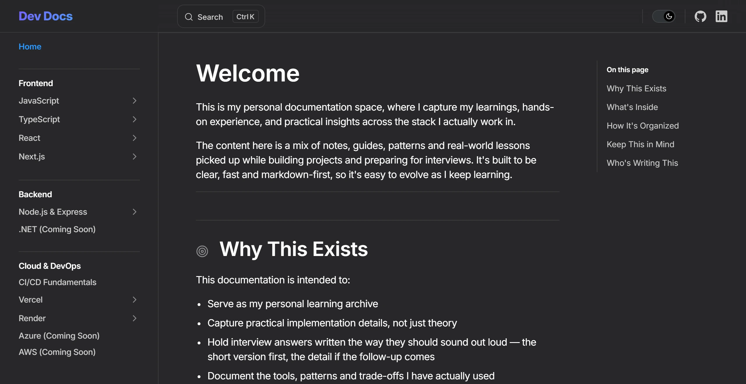 Dev Docs — Personal Engineering Documentation & Learning Archive - Screenshot 1