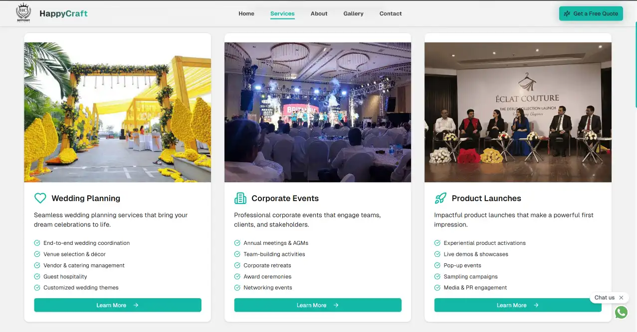 HappyCraft Event LLP – Premium Event Management Website thumbnail 3